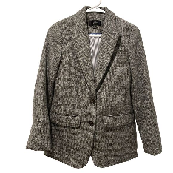 JCrew Womens Size 0 Gray Wool Tweed Herringbone Jacket Blazer - Picture 7 of 7